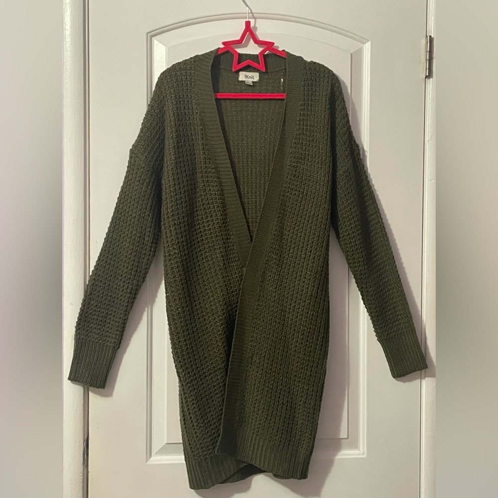 🔴Green Knitted Women’s Full Length Cardigan in Size L - Picture 1 of 6